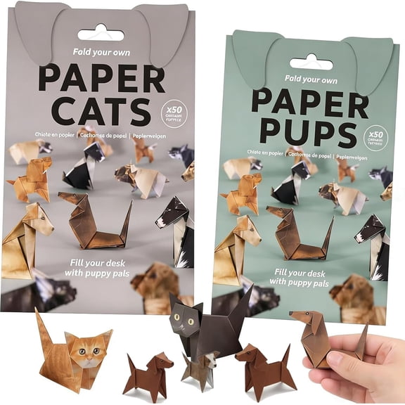 DIY Paper Cats & Dogs - 100 Sheets DIY Origami Paper to Fold Cute Cat Figures, Fun Creative Art Project, Fun Craft Activity for Adults & teensDesk Decor and Gift for Pet Lovers (Cat+Dog)