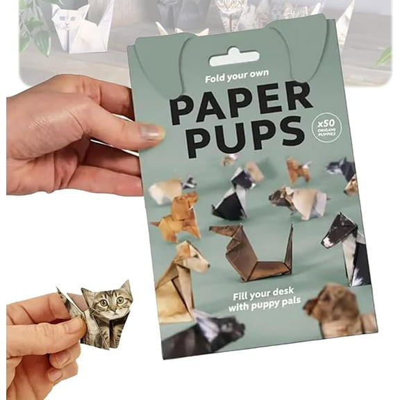 DIY Paper Cats Origami Kit - 50/30 Sheets DIY Paper Origami to Fold Your Own Cute Cat/Dog/Dino Figures - Perfect Desk Origami Cats Decoration & Creative Gift for Kids, Adults & Cat Lovers (Dog)