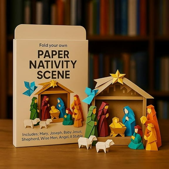 DIY Paper Nativity Scene, Christmas Origami Craft Set with Jesus Angel & Animal, Origami Kit for Beginners, Handmade Nativity Scene Paper Holiday Decor Gift for Craft Lovers, Kids Adults