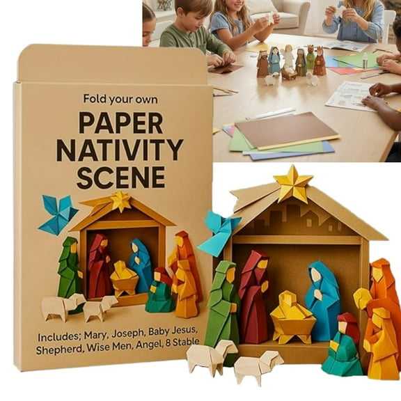 DIY Paper Nativity Scene, Christmas Origami Set with Jesus Angel & Animal, Origami Kit for Beginners, Holiday Paper Decoration & Gift for Craft Lovers