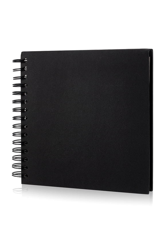 DIY Paper Scrapbook Photo Album Hardcover Photos Collection with Iron Binder Ring for Travel Birthday Wedding Anniversary Rectangle Black