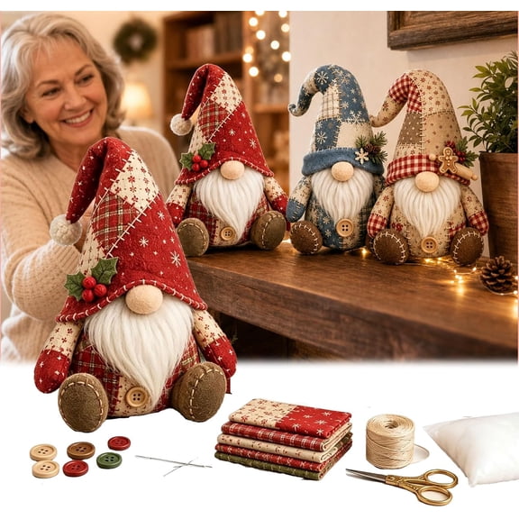 DIY Patchwork Animal Kit Christmas Gnome DIY Patchwork Kit, 3D Cat Sewing Project, 8 Styles Gnome Doll Making Kit, Handmade Holiday Decor Gift A