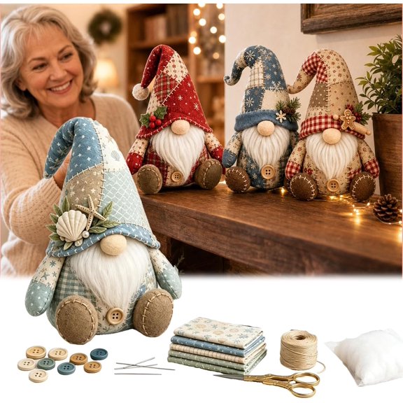 DIY Patchwork Animal Kit Christmas Gnome DIY Patchwork Kit, 3D Cat Sewing Project, 8 Styles Gnome Doll Making Kit, Handmade Holiday Decor Gift F