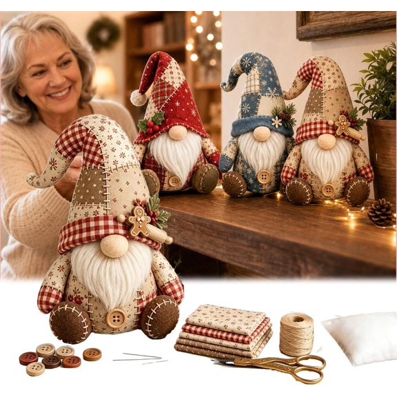 DIY Patchwork Animal Kit Christmas Gnome DIY Patchwork Kit, 3D Cat Sewing Project, 8 Styles Gnome Doll Making Kit, Handmade Holiday Decor Gift H
