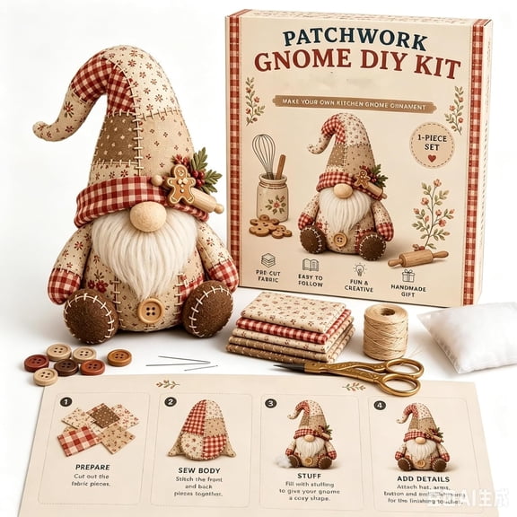 DIY Patchwork Animal Kit – Create Your Own Adorable Animals, Christmas Gnome DIY Patchwork Kit, 3D Cat DIY Sewing Project for Adults &Beginners, Home Decor & Gift (H)
