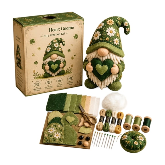 DIY Patchwork Animal Kit – Handmade Sewing Craft Kit with Pre-Cut Fabric & Stuffing, Plush Animal DIY Set for Cute Ornament, Shelf Décor, Quilting, Crafting & Creative Gift Projects (Gnome )