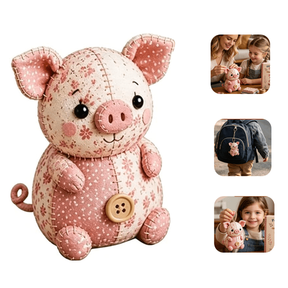 DIY Patchwork Animal Kit – Handmade Sewing Craft Kit with Pre-Cut Fabric & Stuffing, Plush Animal DIY Set for Cute Ornament, Shelf Décor, Quilting, Crafting & Creative Gift Projects (Pig)