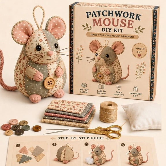 DIY Patchwork Animal Kit – Handmade Sewing Craft Kit with Pre-Cut Fabric & Stuffing, Plush Animal DIY Set for Cute Ornament, Shelf Décor, Quilting, Crafting & Creative Gift Projects,A
