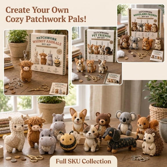 DIY Patchwork Animal Kit, Handmade Sewing Craft Set with Floral Fabric, Stuffing, Tools, 3D Cute Patchwork Animal DIY Kit for Adults, Beginners, Craft Lovers, Gift for Birthdays, Holidays