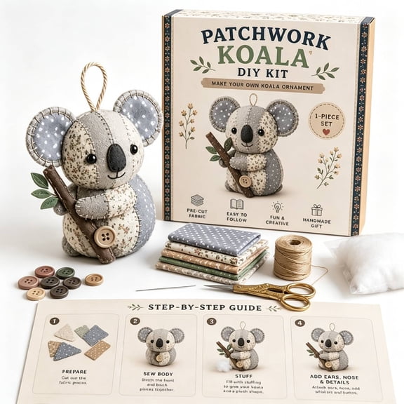 DIY Patchwork Animal Kit, Handmade Sewing Craft Set with Floral Fabric, Stuffing, Tools, 3D Cute Patchwork Animal DIY Kit for Adults, Beginners, Craft Lovers, Gift for Birthdays, Holidayskoala
