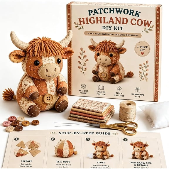 DIY Patchwork Animal Kit, Handmade Sewing Craft kit with Floral Fabric & Pre‑Cut Materials, 3D Cute Patchwork Animal DIY Kit for Adults Beginners, Craft Gift for Birthdays Holidays (Sheep)