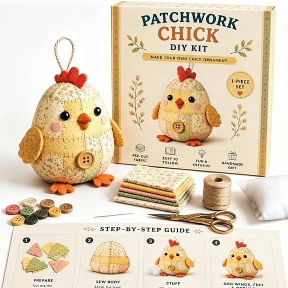 DIY Patchwork Animal Kit, Handmade Sewing Craft kit with Floral Fabric & Pre‑Cut Materials, 3D Cute Patchwork Animal DIY Kit for Adults Beginners, Craft Gift for Birthdays Holidays (Sheep)