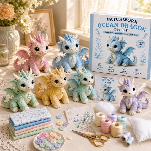 DIY Patchwork Baby Dragon Kit, Sunny Yellow Baby Dragon Patchwork Craft Collection, All Required Sewing Accessories Included for Amateur Craft Makers (Yellow)