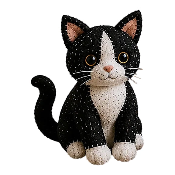 DIY Patchwork Cat Kit - 5 Precut Plaid Fabric Sets,Gift Box 9.8x1.6x7.8in,Beginner-Friendly Craft for Kitten Plush & Quilting(B)