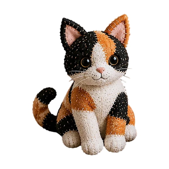 DIY Patchwork Cat Kit, Handmade Sewing Craft Set with Floral Fabric, Stuffing, Tools, 3D Cute Patchwork Animal DIY Kit for Adults, Beginners, Craft Lovers, Gift for Birthdays, Holidays