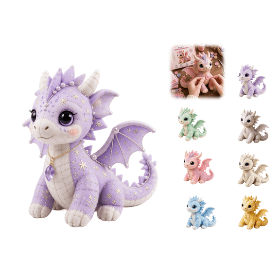 DIY Patchwork Cute Dragon Kit, Cute Dragon Patchwork Craft Collection, All Required Sewing Accessories Included for Amateur Craft Makers(Lavender)