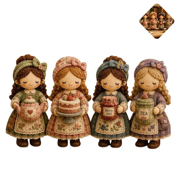 DIY Patchwork Doll Sewing Kit, 4 Pcs Cute Country Girl Fabric Doll Making Set with Pre-Cut Cloth, Thread, Needles and Accessories, Handmade Craft Kit for Adults and Beginners