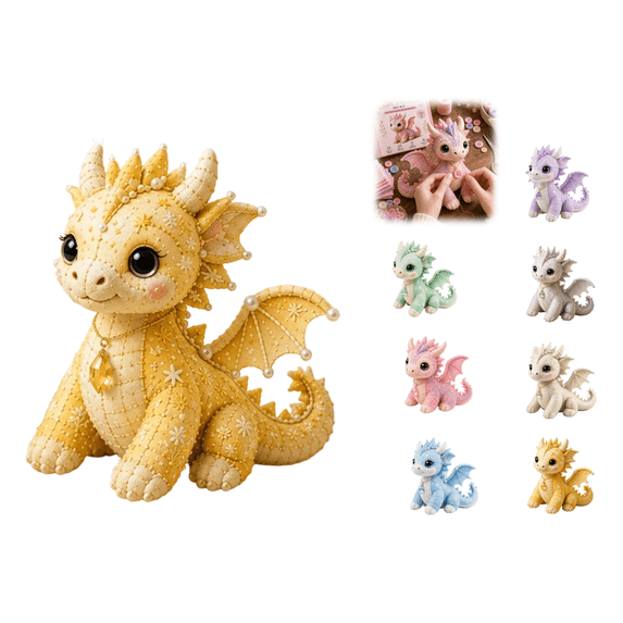 DIY Patchwork Dragon Kit, Plush Sewing Craft Kit with Pre-Cut Fabric, Mythical Creature Sewing Kit for Beginners, Handmade Dragon Craft Kit for Home Decor & Creative Gift(Butter Yellow)