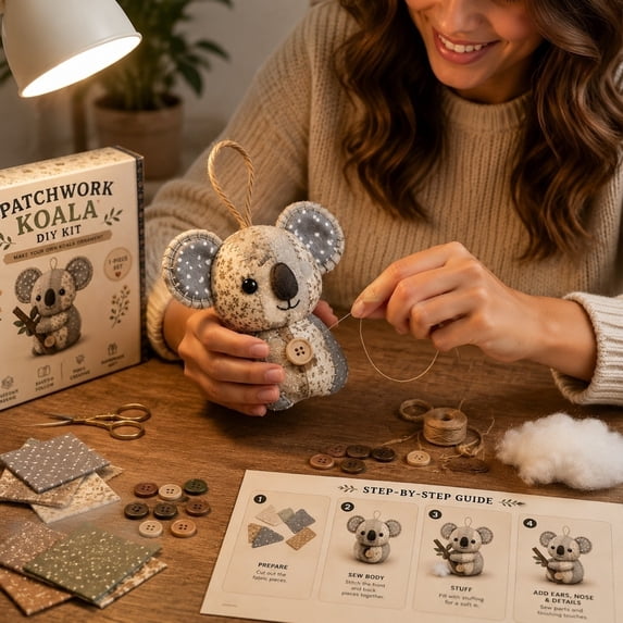 DIY Patchwork Elephant Set for Adults, Complete Craft Kit with Fabric Stuffing Tools and Guide, Adorable Sewing Project for Birthday Holiday Gift
