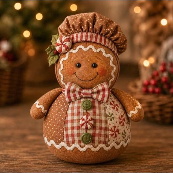 DIY Patchwork Fabric Character Doll Kit - Cute Seasonal Characters Craft Set for Quiet Moments & Rustic Farmhouse Decoration (Gingerbread Man)