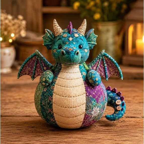 DIY Patchwork Fabric Character Doll Kit - Fun Needlework Set for Kids & Adults to Create Unique Holiday Keepsakes (Dragon)