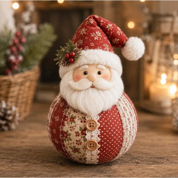 DIY Patchwork Fabric Character Doll Kit - Fun Needlework Set for Kids & Adults to Create Unique Holiday Keepsakes (Santa Claus)