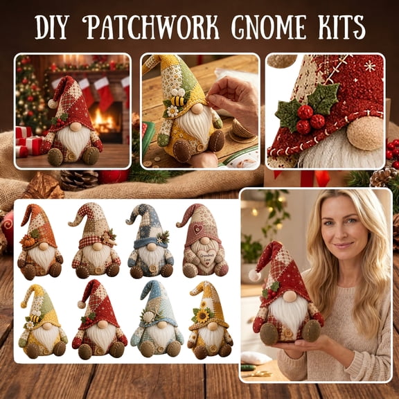 DIY Patchwork Gnome Kit, Handmade Stuffed Gnome Patchwork Set, All Supplies Included Starter Kit for Home Ornament Crafting (B)