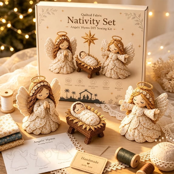 DIY Patchwork Nativity Scene Sewing Kit Christmas Decorations Christmas Fabric Patchwork Set, Religious Nativity Scene Sewing Set Fabric Stitching Kits for Christmas Home Decor Creative Craft Lovers