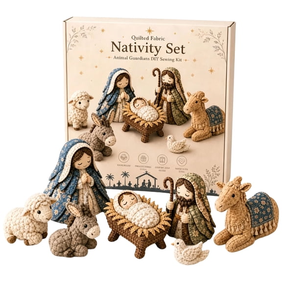 DIY Patchwork Nativity Scene Sewing kit, Nativity Set Quilt Kits with Fabric and Pattern Pre-Cut, Handmade Craft for Tabletop Decor, Christmas Religious Gift for Craft Lovers