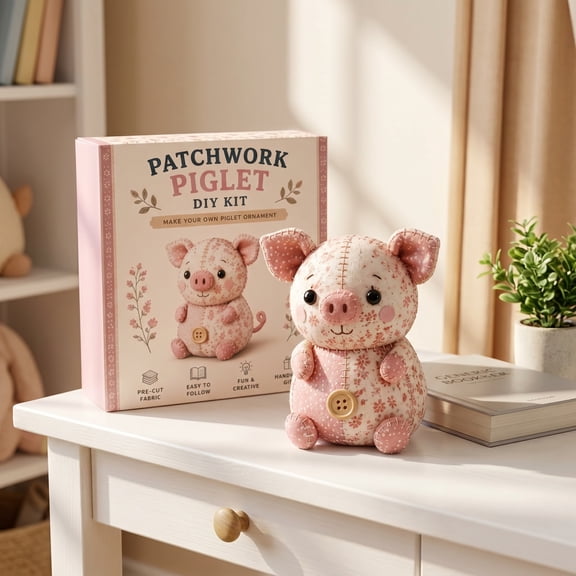 DIY Patchwork Pig Kit, Cute Pig Plush Handmade Craft Kit, Floral Patchwork Sewing Set with Button Detail for Home Shelf Decor