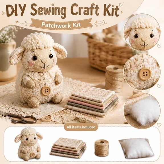 DIY Patchwork Sheep Kit, Full Set DIY Sewing Craft Kit With Step-by-Step Guides, Pre-Cut Floral Fabric Makes Cute 3D Animal Ornaments, Beginner Friendly Gift For Festivals