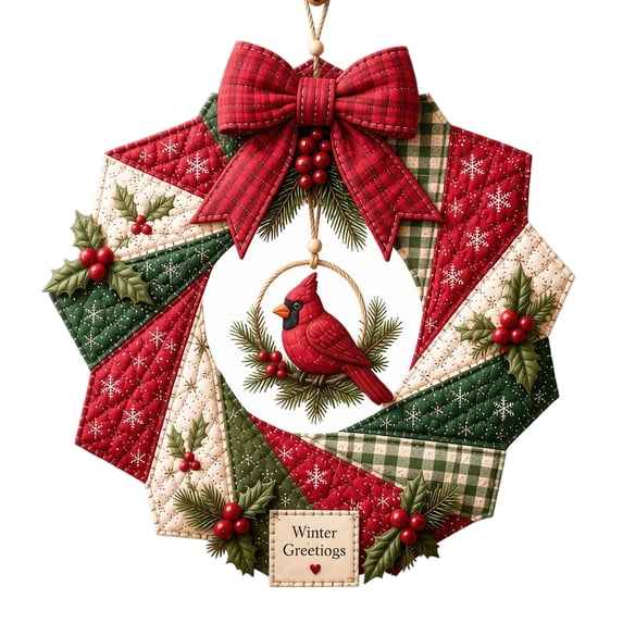 DIY Patchwork Wreath Kit, Cardinal Christmas Quilted Wall Decor Craft, 9.84 in Creative Seasonal Door Hanging Project for Adults