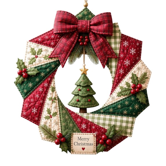 DIY Patchwork Wreath Kit, Christmas Tree Quilted Wall Decor Craft, 9.84 in Creative Seasonal Door Hanging Project for Adults