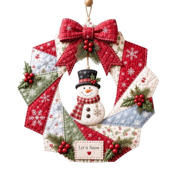DIY Patchwork Wreath Kit, Snowman Christmas Quilted Wall Decor Craft, 9.84 in Creative Seasonal Door Hanging Project for Adults