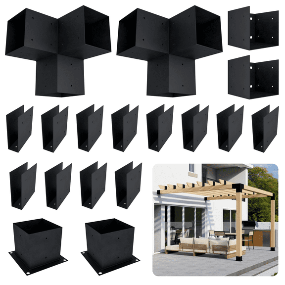 DIY Patio Pergola Kit for 12x10 Pergola in Patio with Roof - Black Steel 6x6 Pergola Bracket Kit for Outdoor Patio Pergola (Lumber Not Included)