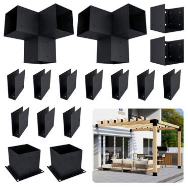 DIY Patio Pergola Kit for 8x8 Pergola in Patio with Roof - Black Steel 6x6 Pergola Bracket Kit for Outdoor Patio Pergola (Lumber Not Included)