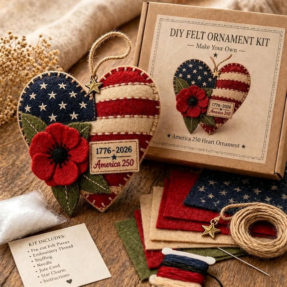 DIY Patriotic Poppy Cross Ornament Kit, Poppy Felt Embroidery Craft Kit for Memorial Day, Faith Freedom Honor 1776-2026 Felt Craft Making Set, Handmade Gift for Veterans Military Families