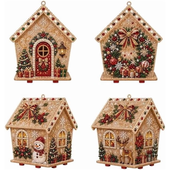 DIY Pearl Art Christmas House,2026 Upgraded Wooden House 3D Rhinestone Diamond Art DIY Kit Beginner-Friendly for Craft Lovers,Santa