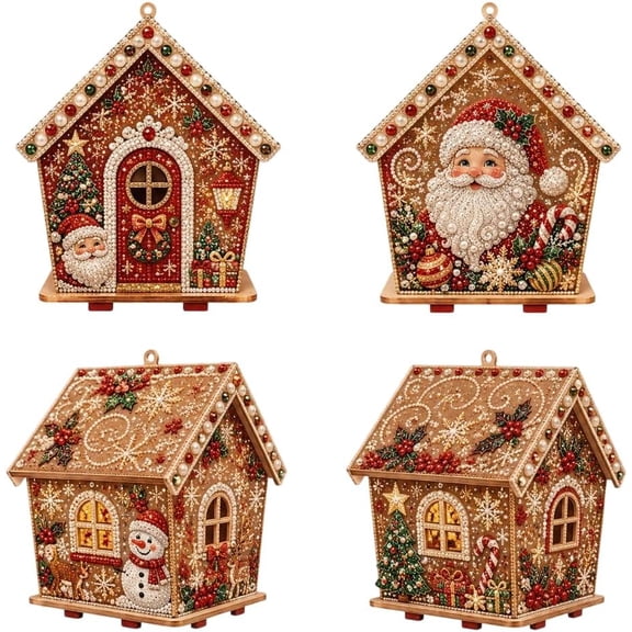 DIY Pearl Art Christmas House, Wooden House 3D Rhinestone Diamond Art DIY Kit Beginner-Friendly for Craft Lovers