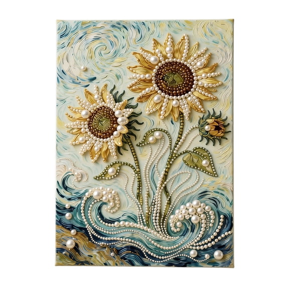 DIY Pearl Art Kit Handmade Cartoon Castle Sunflower Seaside Decorative Painting Craft Activity for Home Wall Decor Gift