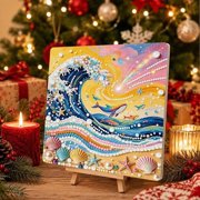 DIY Pearl Diamond Art Kit , Ocean Wave Rainbow Design 9.81x9.81 Inch Pre Printed Board, Complete Craft Set for Beginners Home Wall Decor DisplayBlue Wave