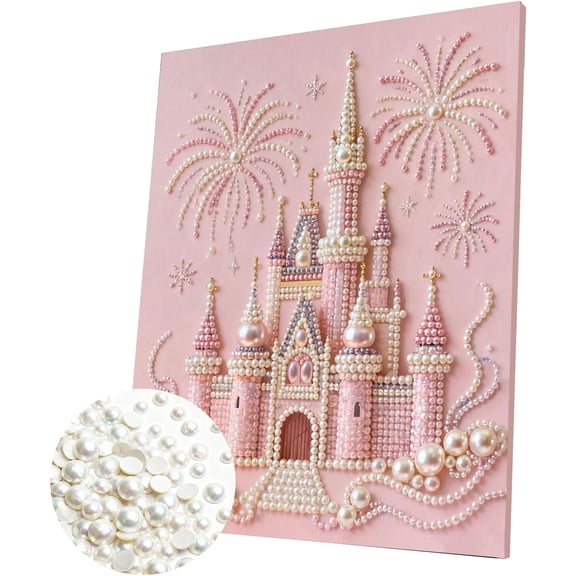 DIY Pearl Diamond Art Kits for Beginners, 40x30cm with Framed Pearl Dot Art Craft SetHome Wall Art Decor for Bedroom Living Room, Unique Gift Idea for Birthday & Holiday Castle