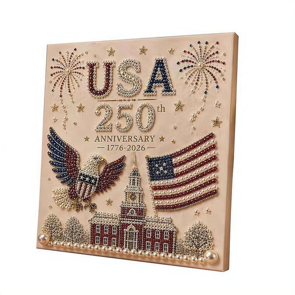 DIY Pearl Diamond Art Painting Kit with Frame,250th Anniversary Bead Art Crafts for Adults, Dot Painting Decor for 4th of July
