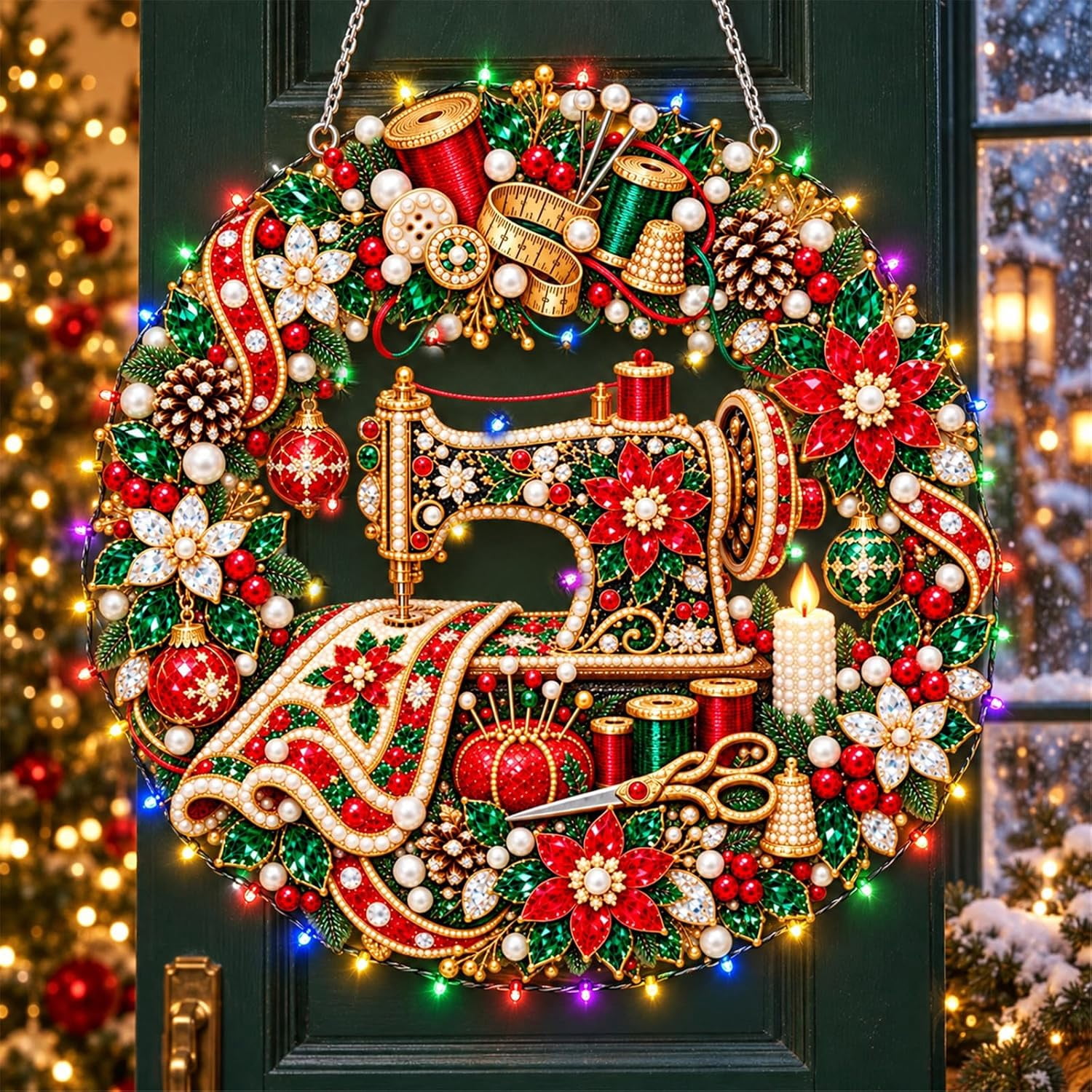DIY Pearl Diamond Art Painting Light Up Wreath Kit, Special-Shaped ...