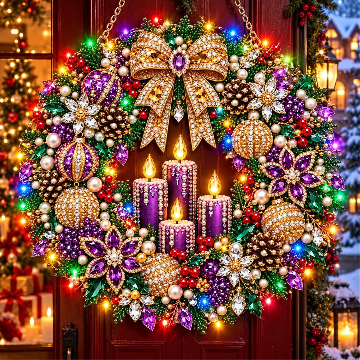 DIY Pearl Diamond Art Painting Light Up Wreath Kit, Special-Shaped ...