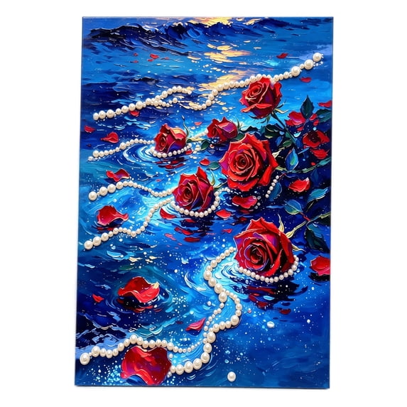 DIY Pearl Diamond Painting Art Kit Beach Theme, 5D Bead Painting Craft Set with Pearls for Adults, Home Wall Decor and Creative Artwork