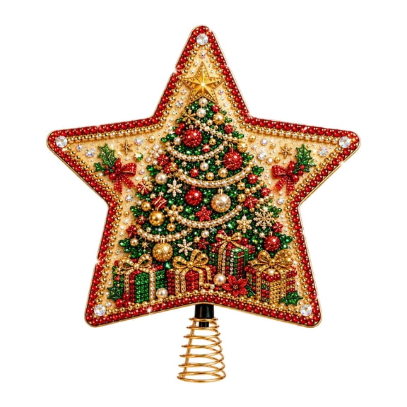 DIY Pearl Diamond Painting Christmas Tree Toppers – Sparkling Star Craft with Multiple Styles, Rhinestone Pearl Treetop Decor, Beginner-Friendly Holiday Craft Kit (Topper-Christmas Tree)