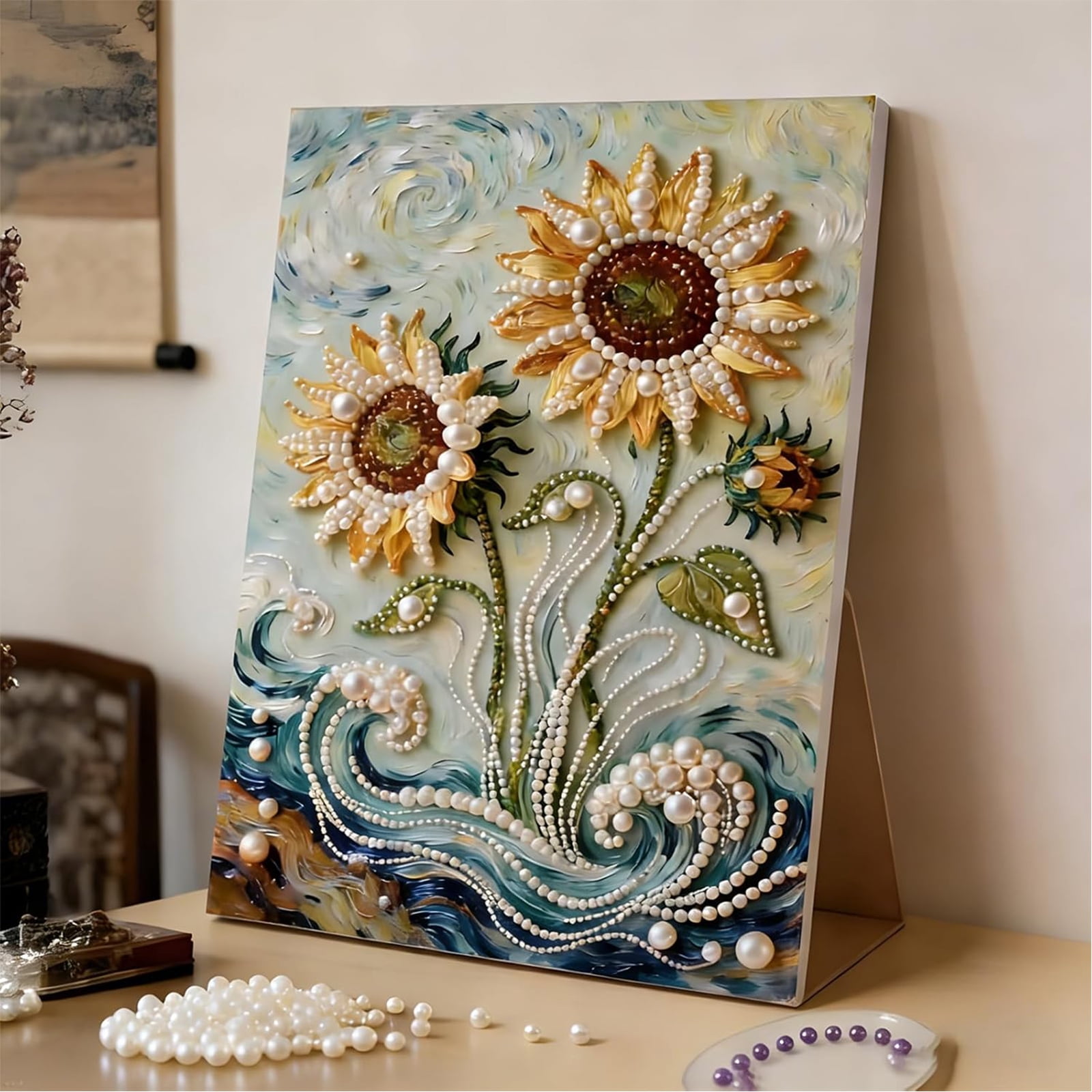 DIY Pearl Painting Kit for Adults, Beginner-Friendly Pearl Craft Kits with Wooden Frame 11.8x15.7 inches, Hangable Castle Beaded Paintings, Diamond Dots Beads Canvas Art for Wall Decor