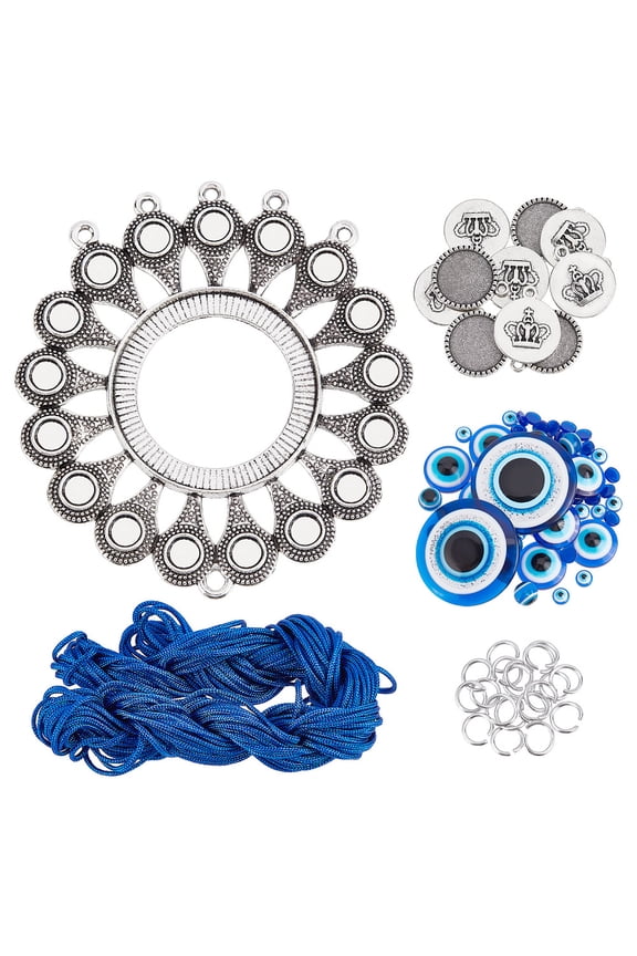 DIY Pendant Drop Decoration Making Kit Including Alloy Chandelier Connector & Pendant Cabochon Setting Resin Beads Nylon Thread Aluminum Wire Jump Rings Blue