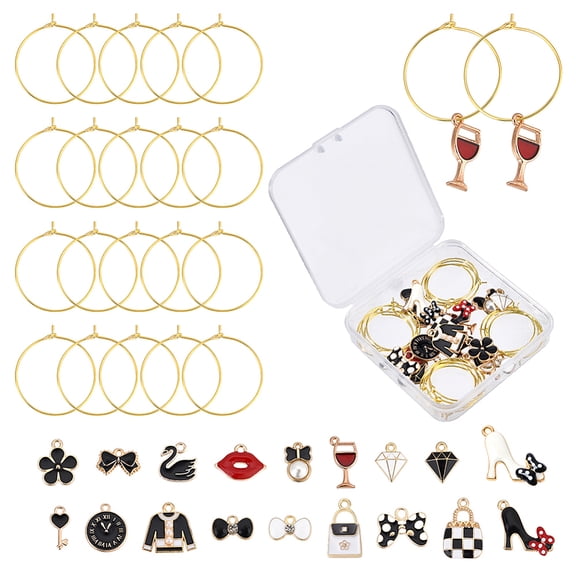 DIY Pendant Earrings Making Kit Including Alloy Enamel Pendants Brass Wine Glass Charms Rings Mixed Color Pendants: 18pcs/box diy